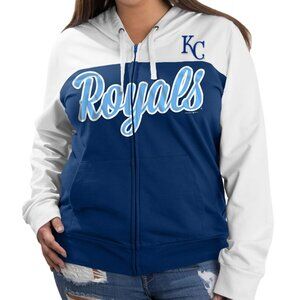 Kansas City Royals MLB Baseball New Era Full Zip Hoodie 100% COTTON Royal White